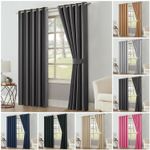Thick Thermal Blackout Curtains Ready Made Eyelet Ring Top Pair Panel +Tie Backs