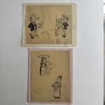 Pair Original Edwardian Comic Ink Drawings Humorous Cartoon Illustrations 1920s