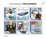 150th Ann. ROALD AMUNDSEN Antarctic Polar Explorer Stamp Sheet #1 (2022 Liberia)