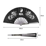 (Black)Martial Arts Fan Tessen Fan Weapon Stainless Steel Nylon Stainless Steel