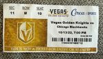 Vegas Golden Knights v Chicago Blackhawks 2022 Original NHL Ticket Stub VGK