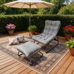 BIRCHTREE Sun Lounger Reclining W/ Footstool Garden Patio Metal Relax Chair Grey