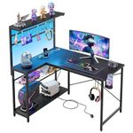 Bestier L-Shaped Gaming Desk with Power Outlets, LED Workstation with 4 Tiers