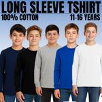 Kids Boys Long Sleeve Cotton T-Shirt Cuffed Plain Crew Neck Top Casual Top UK