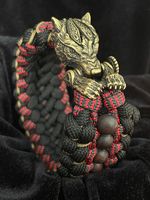 Paracord Bracelet with Brass WOLF Head,  Jasper beads