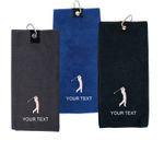 Personalised Golf Towel embroidered with golfer with your text or name