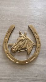 Vintage Solid Brass Horse's Head in a  Horseshoe Door Knocker Vgc Authentic 