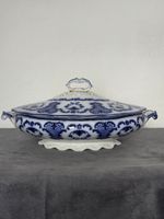 Antique F. Burgess ALTON Blue & White Lidded Vegetable Tureen - Staffordshire