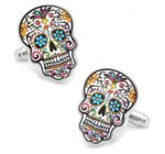 DAY OF THE DEAD SKULL Silver Colourful Polished Brass Cufflinks