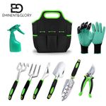 Garden Tools Kit 9 Piece Gardening Set with Oxford Bag, Gloves, Planting Tools
