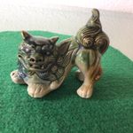 Vintage Chinese Porcelain Foo Dog Green Blue Brown White Figure 10cm  Wide