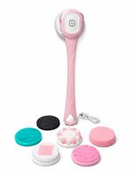 Electric Shower Back Brush Long Handle Body Scrubber 6 Heads Pink IPX7 Recharge