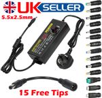 9V-24V 5A 120W Adjustable Voltage Power Supply Adapter Transformer w/ 15 Plugs