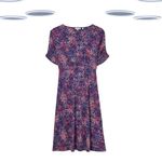 Ex Fat Face Women’s Jersey Dress - Layered Spotted Multi Short Sleeve Purple Mix