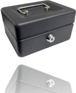 MONEY BOX TIN 6" STEEL METAL CASH SAFE SECURITY PETTY TIN WITH LOCK 2 KEYS BLACK