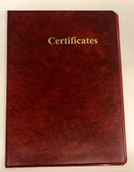 A5 CERTIFICATE PVC FOLDER IN RED LEATHER LOOK PVC WITH GOLD BLOCKED