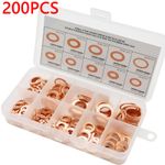 200 Pcs 9 Sizes Solid Copper Washers Sump Plug Seal Set Assorted Kit with Box UK