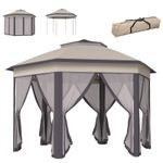 3 x 4m Garden Gazebo Hexagon Pop Up Gazebo Party Tent Canopy Double Roof Beige