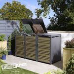 Triple Metal Wheelie Bin Store Anthracite with Oak Effect Steel Doors
