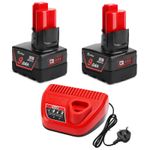 2PC 12V 9.0Ah Li-Ion Battery and Charger Set For Milwaukee M12 12V Power Tools