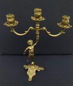 VINTAGE ANTIQUE BRASS TRIPLE HOLDER CHERUB CANDELABRA