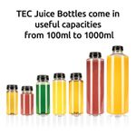 TEC Juice Bottle with Lids TUBES Shot Bottles Reusable UK Made 30% Recycled