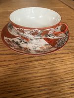 Japanese Kutani Porcelain, Hand Painted Floral Meiji Period, Cup & Saucer c.1900