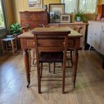 Antique Farmhouse Table With Four Chapel Chairs