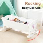 White Dolls Cradle Crib Cot with Bedding Set for 18-20" Dolls Wooden Rocking Bed