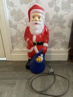 Vintage Father Christmas Blow Mold Light Up Santa with Sack Toy Bear