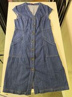 Joe Browns Denim Midi Dress Size 12 Button Front V-Neck Cap Sleeve Belt
