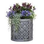 Small Round Lazio Planter Pewter Grey Lattice Style Plastic Patio Plant Pot 32cm