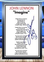 (585)  john lennon imagine lyrics signed a4 photograph framed unframed ++++++++,