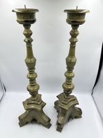 A Pair Of Tall Russian Metal Church Candle Sticks. 55cm Tall