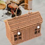 Gift Wrapping Basket Woven Rattan Basket Rustic Decorative House Shaped Picnic