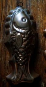 Vintage Copper Jelly Mould Fish Shape Hanging Wall Decor with Hook