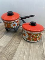 WE Vintage Flower Power 1970’s 2 X Saucepans With Lids Great British Enameled