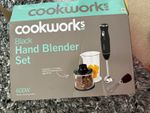 New Cookworks Black 600W Hand Blender Set 1.1L Beaker Chopper Whisk 2 Speed.
