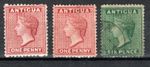 Antigua 2 x 1d and 1 x 6d Queen Victoria values SG13x, 26 and 29  MVLH/MH/FU CDS
