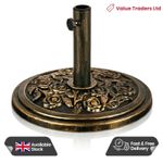 Brambles Home 9kg Parasol Base Bronze Effect Garden Umbrella Stand Rose Pattern