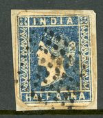 British India 1854 QV ½p Blue Die 1 SG #2 VFU H497