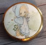 vintage Hallmark Betsey Clark trinket box round design gold,girl in bonnet with