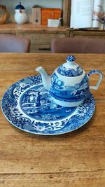 Spode Italian Tea for One Teapot and Toast Plate Set White and Blue transferware