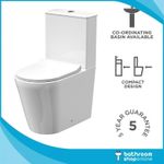 Bathroom Rimless Close Coupled Toilet Soft Close Seat WC White Ceramic Pan