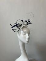 Beautiful Failsworth Navy And White Floral Head Piece With Looped Bow And Pearl