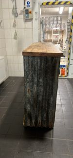 Rustic reclaimed wood & corrugated metal bar table/counter with 2 shelves