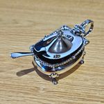 Goldsmiths & Silversmiths Mustard Pot, Hinged Lid And Spoon. Sterling Silver.