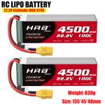 2PCS HRB 6S LiPo Battery 22.2V 4500mAh 100C XT90 for RC Car Helicopter Boat