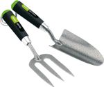 2 Piece Carbon Steel Garden Tools Set | Hand Fork and Trowel Set | Heavy Duty Ga