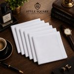 STYLE SQUARE MENS WHITE SUPER KING 100% COTTON HANKIES 50X50 CM SET OF 6 (80006)